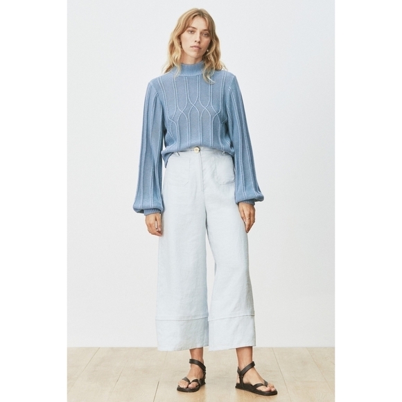 Sancia Revolve Sweater Large Blue Victoire Knit Jumper Bishop Sleeve Balloon